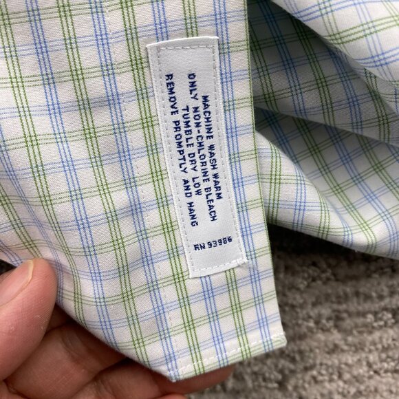 Brooks Brothers Button Up Shirt Men 15-32 Slim Fit Non-Iron White Green Check - Picture 5 of 9